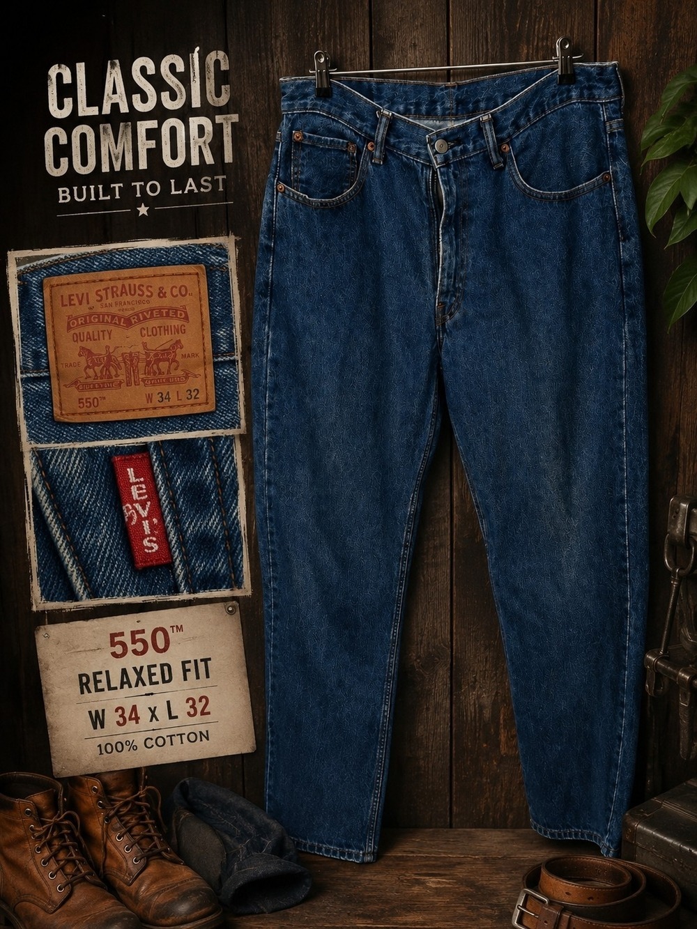 Levi's Men's Relaxed Straight Leg Jeans Deep Blue Denim
